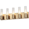 Dainolite Tube 5 Light Vanity Light Aged Brass Clear Fluted Glass Lamp|Lumière de coiffeuse Tube de Dainolite en verre cannelé transparent, avec fini laiton vieilli et 5 ampoules