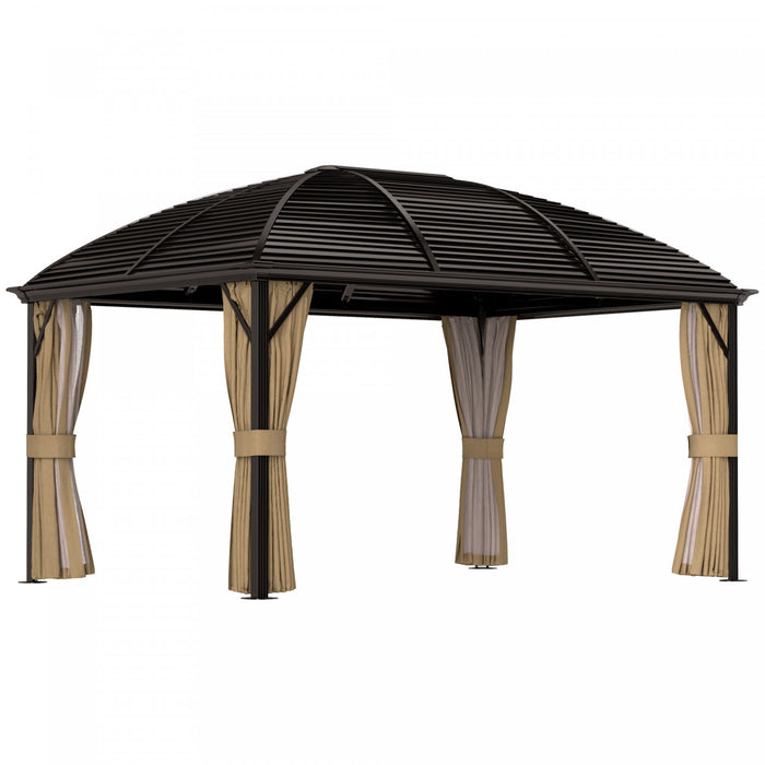 Outsunny 10' X 13' Hardtop Gazebo With Mesh Nettings, Brown