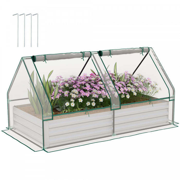 Outsunny 6' X 3' Raised Garden Bed With Small Greenhouse, Clear And Silver