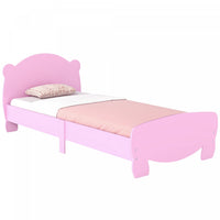 Qaba Twin Bed Frame, Platform Bed with Bear Shaped Headboard & Footboard, Slats Support, No Box Spring Needed, Mattress Not Included, for Boys, Girls, Pink
