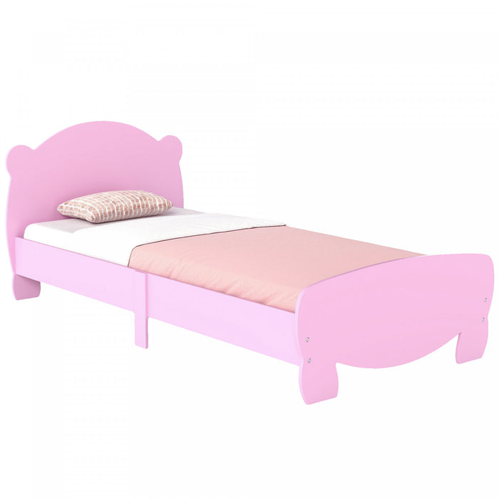 Qaba Twin Bed Frame, Platform Bed with Bear Shaped Headboard & Footboard, Slats Support, No Box Spring Needed, Mattress Not Included, for Boys, Girls, Pink