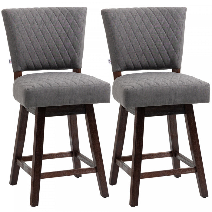 HOMCOM Swivel Bar Stools Set of 2 with Rubber Wood Legs and Footrests