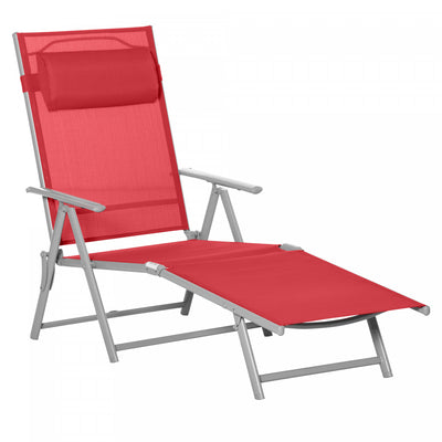 Outsunny Steel Outdoor Folding Portable Chaise Lounge Chair Recliner, Red