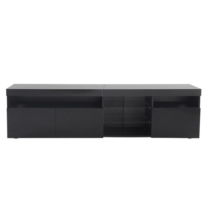James 70.8\" Modern TV Cabinet with USB LED Lighting and High Gloss Front,Black Tv Stand