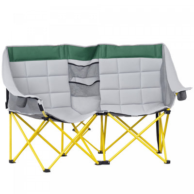 Outsunny Double Seat Camping Chair Folding Loveseat w/ Storage Pocket Green
