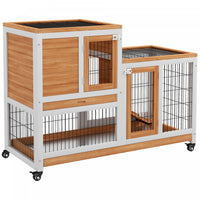 Pawhut Rabbit Hutch Indoor Bunny Cage Guinea Pig House On Wheels With Run, Pull Out Trays, Yellow