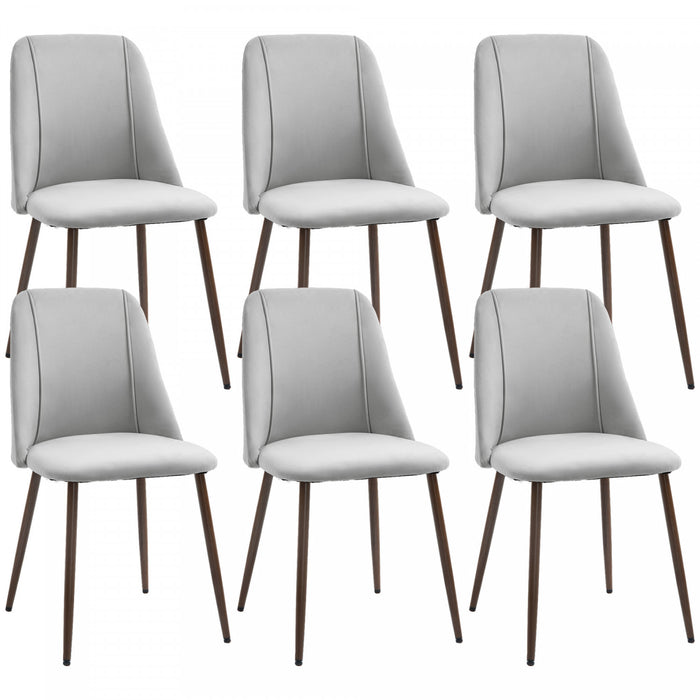HOMCOM Dining Chairs Set of 6, Accent Chair with Velvet-touch Upholstery, Grey