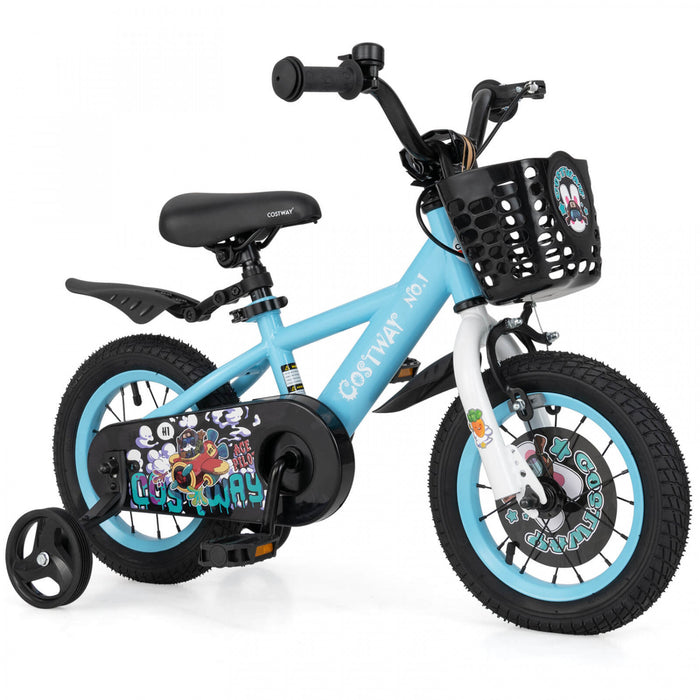 Costway 12\" Kid's Bike For 3-4 With Height-adjustable Handlebar & Saddle Handbrake Blue