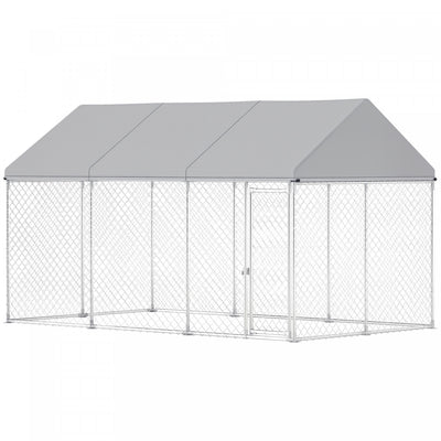 Pawhut Large Dog Kennel With Roof And Safety Lockable Latch, Heavy-duty Galvanized Steel Dog Run Chain Link W/ Waterproof Uv-resistant Cover, 13.1' X 7.5' X 7.8'