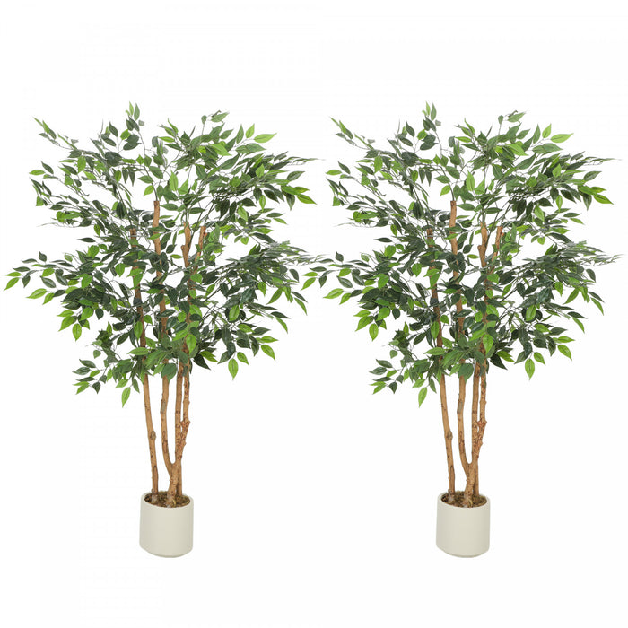 HOMCOM 5FT Artificial Banyan Tree, Set of 2 Artificial Plant for Home Decor