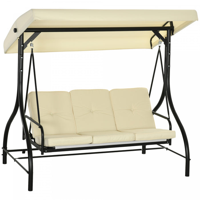 Outsunny 3 Seater Patio Swing Chair With Canopy Convertible Porch Swing Bed