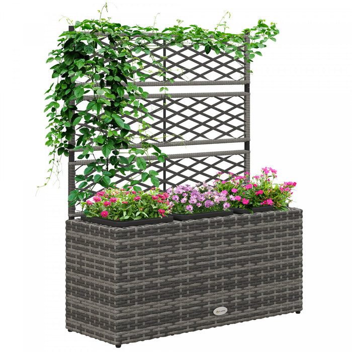 Outsunny Wicker Raised Garden Bed with Trellis, 42\" Outdoor Planter, Grey