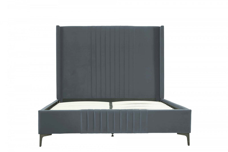 Promenade Mid-Century Modern Upholstered Velvet Queen Bed in Gray