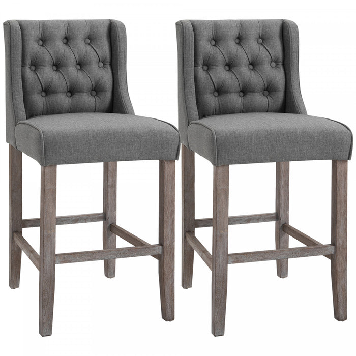 Set of 2 Tufted Armless Bar Stool HighChair Living Room Grey