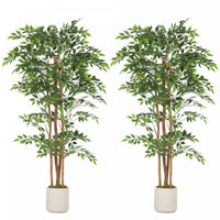 HOMCOM 6FT Artificial Banyan Tree, Set of 2 Artificial Plant for Home Decor