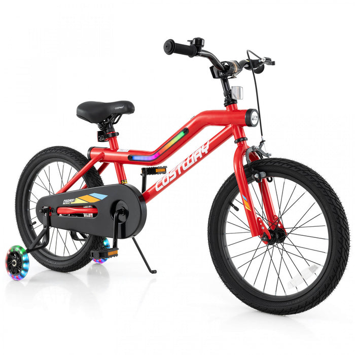 Costway 18\" Led Lighted Kids Bike With Adjustable Seat Coaster Brake Training Wheels Red
