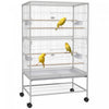 Pawhut 52" Large Rolling Steel Bird Cage Bird House With Rolling Stand, Storage Shelf, Wood Perch, Food Container, Grey