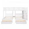 Claire Solid Wood Twin Triple Bunk Bed With Drawers And Guardrails - White | Lit Superpose Triple Simple Claire En Bois Massif Avec Tiroirs Et Barrieres De Securite - Blanc