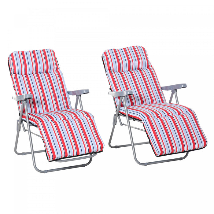 Outsunny Set Of 2 Garden Sun Lounger, Outdoor Recliner, Grey And Red