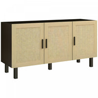 HOMCOM Boho Sideboard, Coffee Bar Cabinet with Rattan Doors, Black