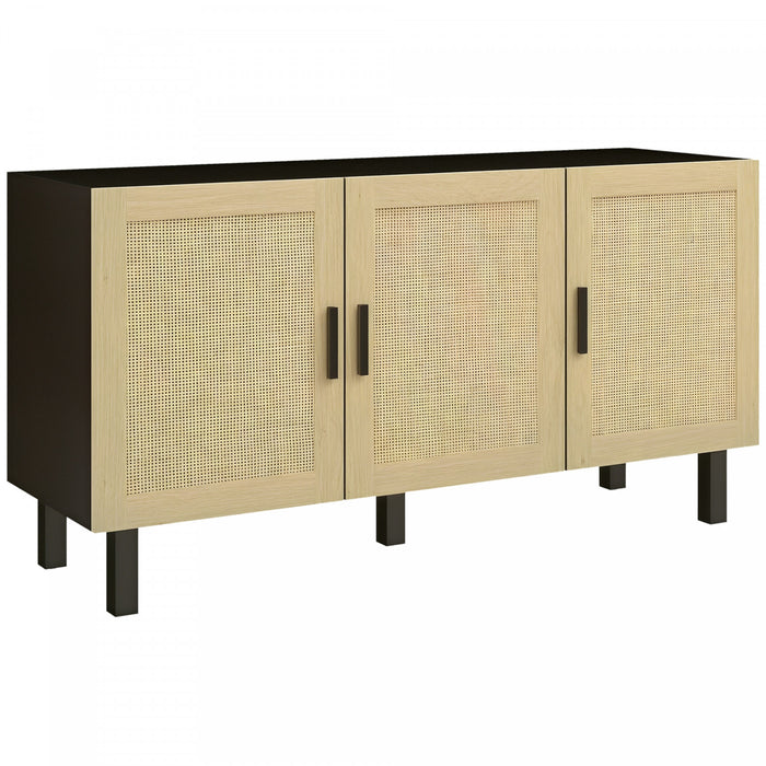 HOMCOM Boho Sideboard, Coffee Bar Cabinet with Rattan Doors, Black