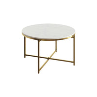 Gilded Round Coffee Table White Marble Tabletop 