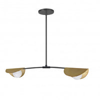 Dainolite Emma 2 Light Horizontal Pendant Matte Black/Aged Brass Finish White Glass Lamp