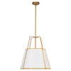 Dainolite Trapezoid 3 Light Pendant Trapezoid Gold/White Shade White Fabric Diffuser Lamp|Luminaire suspendu Trapezoid de Dainolite avec abat-jour trapézoïde doré et blanc qui diffuse la lumière, tissu blanc et 3 ampoules