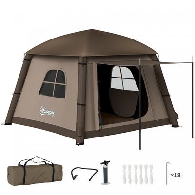 Outsunny Inflatable Camping Tent, 2-man Glamping Tent, Khaki And Brown