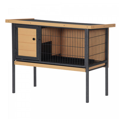 PawHut Rabbit Hutch, Wooden Bunny Cage Indoor Outdoor Bunny Hutch with Tray and Openable Water-Resistant Roof, Small Animal Cage for Rabbits, Chickens, Ducks, Yellow
