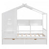 Jeames Wood House Bed with 2 Storage Drawers and Shelf,Twin Size - White | Lit Maison Jeames en Bois avec 2 Tiroirs de Rangement et Etagere, Taille Twin - Blanc