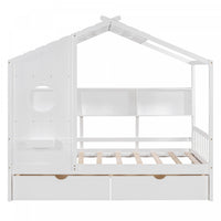 Jeames Wood House Bed with 2 Storage Drawers and Shelf,Twin Size - White