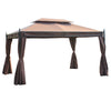 Outsunny 10x13ft Garden Gazebo Double-tiered With Curtain Outdoor Shelter Backyard Canopy Coffee|Outsunny 10x13ft Pavillon De Jardin A Deux Niveaux Avec Rideau Abri Exterieur Backyard Canopy Coffee