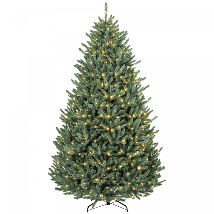 HOMCOM 7.5ft Prelit Christmas Tree, Easy Plug, Dual-Colour Lights, Hinged