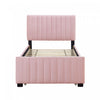 Ethan Space-Saving Velvet Upholstered Platform Bed with Trundle,Twin Size,Pink Twin Bed | Lit plateforme Ethan rembourre en velours, gain de place, avec tiroir gigogne, taille simple, rose