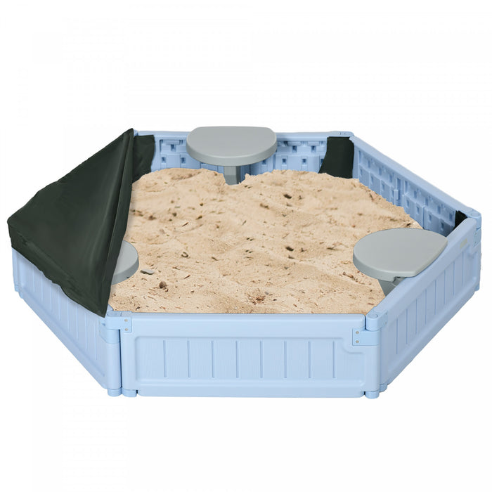 Diy Kids Sandbox With Waterproof Oxford Cover, Sand Playset Station With Bottom Fabric Liner, For 3-12 Years Old, Outdoor Indoor Backyard, Light Blue