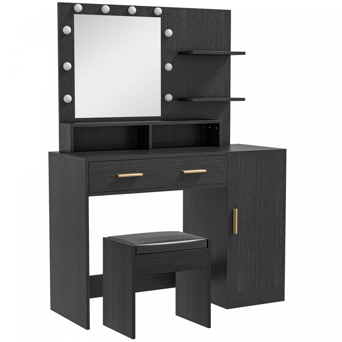 HOMCOM Vanity Table Set, Makeup Table with Stool, LED Mirror and Storage