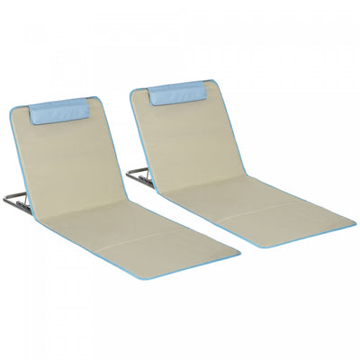 Set Of 2 Beach Lounge Chair Sun Lounger, Folding Ground Beach Mat, Beige