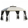 Outsunny 12' X 10' Outdoor Patio Gazebo Canopy With Double Tier Roof, Removable Mesh Sidewalls, Tria|Auvent De Tonnelle De Terrasse Exterieure Outsunny 12 Pi X 10 Pi Avec Toit A Deux Niveaux, Parois La