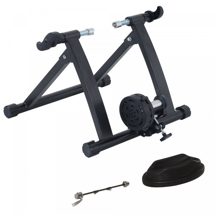 Soozier Foldable Indoor Bike Trainer, Stationary Bicycle Stand For Riding Exercise, 26-28\" & 700c Wheels, Quick Release Skewer & Front Wheel Riser Block Included, Black