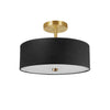 Dainolite Everly 3 Light Semi-flush Mount Aged Brass Black Shade Lamp|Plafonnier semi-affleuré Everly de Dainolite avec abat-jour noir, fini laiton vieilli et 3 ampoules