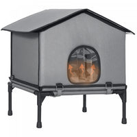 PawHut Outdoor Cat House, Waterproof Insulated Cat Kennel with Elevated Base, Cushion, Foldable Feral Kitty Shelter for Indoor Outdoor Kittens, Grey