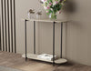 32" Oval Shape Console Table With 1 Storage Shelf - Natural Wood Look With Black Metal | Console de 32 po de forme ovale avec 1 tablette de rangement - apparence de bois naturel avec métal noir