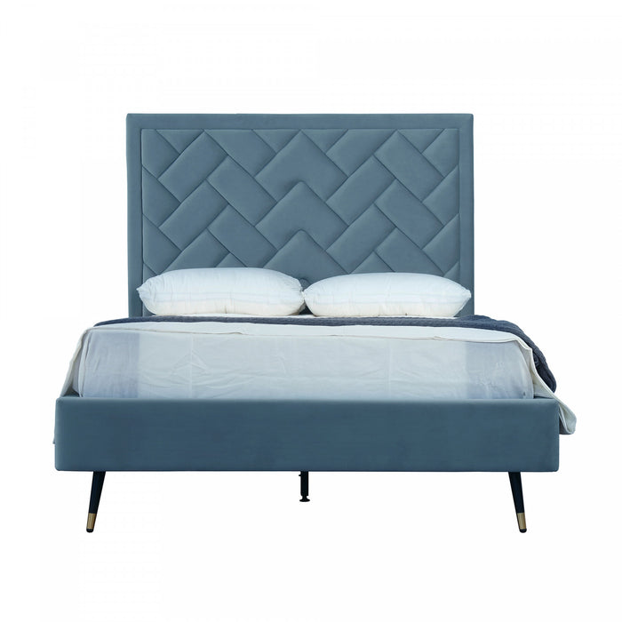 Crosby Modern Upholstered Velvet Full Bed in Blue