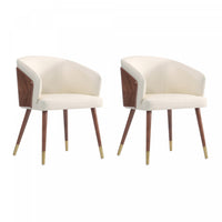 Reeva Modern Wood Vegan Leather Dining Chair in Cream - Set of 2