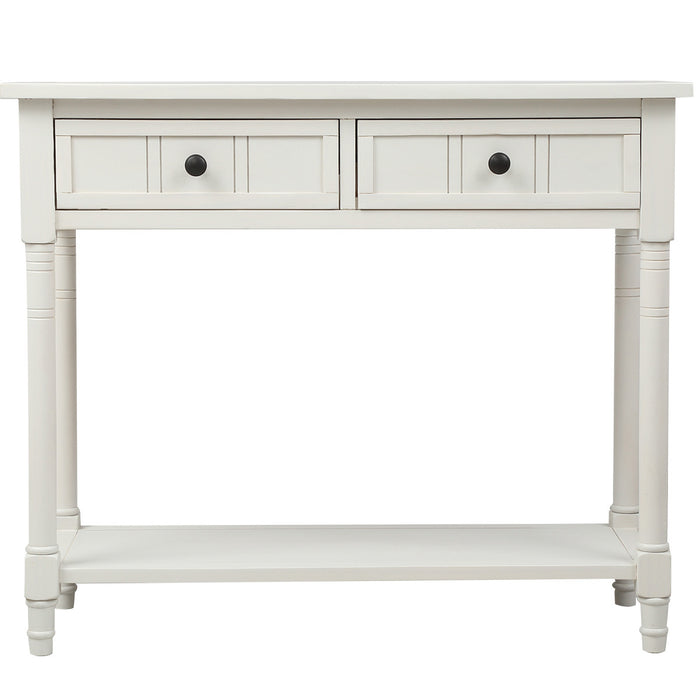 Jeremy Solid Wood Traditional Console Table With Drawers And Shelf - Ivory White