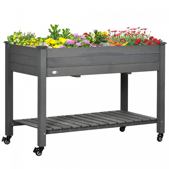 Outsunny 47\" X 21\" Raised Garden Bed, Elevated Wooden Planter Box, Grey