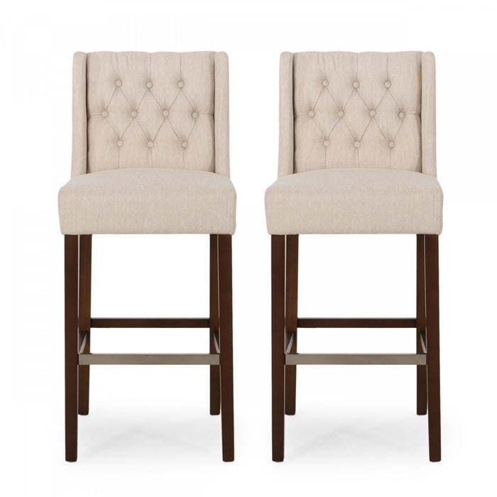 Bruce 30.5\" Counter Height Bar Stools Set Of 2 With Metal Legs And Fabric Upholstery, Beige