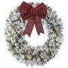 HOMCOM 24 Inch Pre-Lit Christmas Wreath, Flocked Winter Wreath, Green