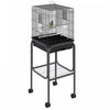 Pawhut 44.5"h Metal Bird Cage Parrot Play Spot Stand W/ Wheel Storage Shelf Multi-doors Black|Pawhut 44,5"h Support De Spot De Jeu Pour Perroquet En Metal Avec Cage A Oiseaux Avec Etagere De Ran